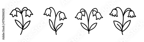 Delicate hand drawn virginia bluebells flower illustrations set four botanical line art