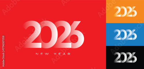 Gradient 2026 New Year Typography Design Set in Bold Modern Style with Color Variations