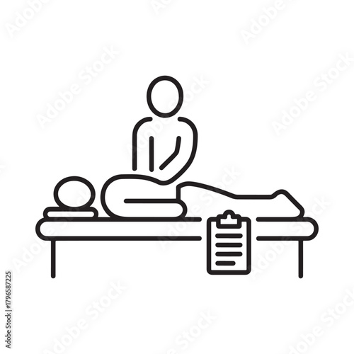 Therapist performing massage on patient lying on table with clipboard