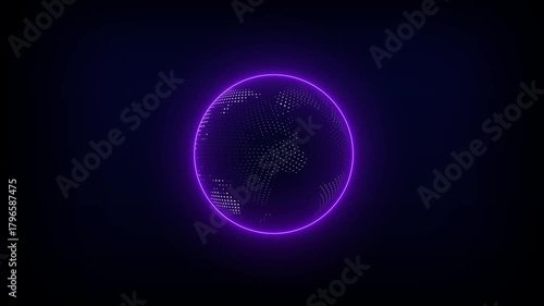 Animated glowing neon of rotating digital earth with dots and line symbol on gradient  background 4k animation video motion graphic video ..