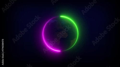 Animated glowing neon of rotating digital earth with dots and line symbol on gradient  background 4k animation video motion graphic video ..