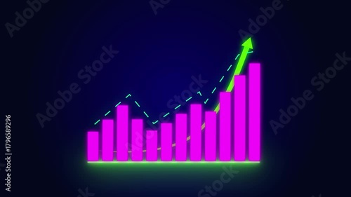 Animated Business growth concept a allusive graph chart animation showing marketing and  sales profit increasing to future target. Excellent financial status of corporate business rise up trending.