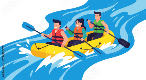 Friends Rushing Down a River, Having an Amazing Adventure and Recreational Fun