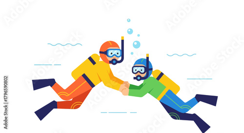 Friendship And Adventure Underwater: Two Divers Explore The Depths Together