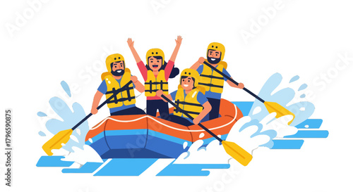 Group Of Adventurers Enjoying An Exciting Whitewater Rafting Expedition Together