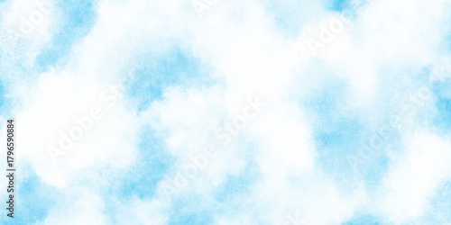 Light blue watercolor wash background, airy ethereal sky texture with white clouds and copy space.