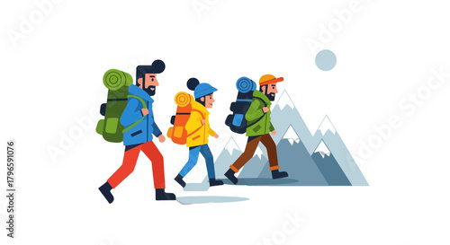 Group Of Adventurers Hike Along A Mountain Trail Under The Light Of The Moon