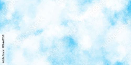 Light blue watercolor wash background, airy ethereal sky texture with white clouds and copy space.