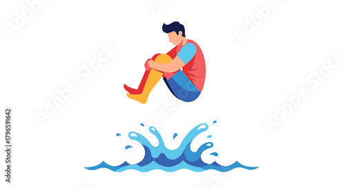 Graphic Illustration Depicting a Person Jumping Into Water with Colorful Style