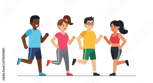 Group Of Diverse People Jogging Together For Fitness And Wellness Goals