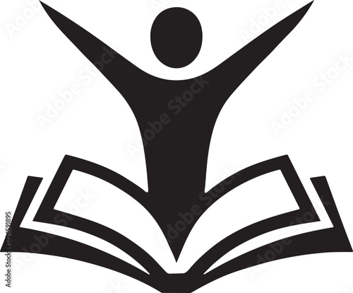 Silhouette open book with human figure rising upward symbolizing continuous learning and growth.