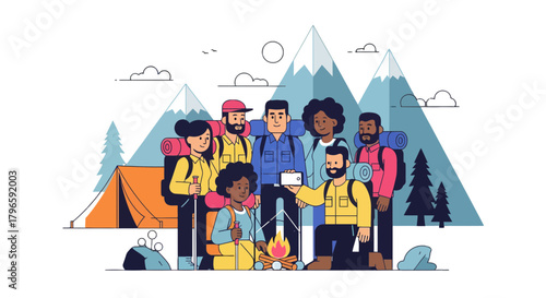 Group of Friends Embarking on a Hiking Adventure in the Mountains Together