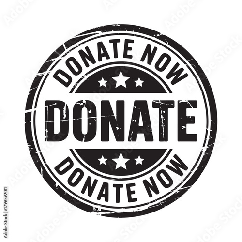 Donate now stamp with stars and text