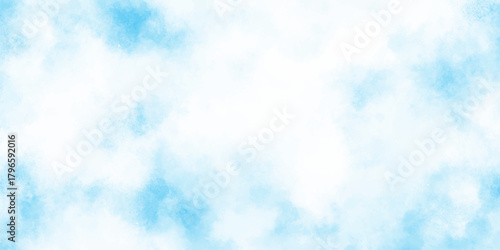 Light blue watercolor wash background, airy ethereal sky texture with white clouds and copy space.