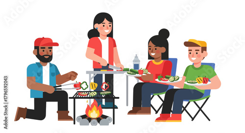 Group Of Friends Enjoying Barbecue And Good Times In A Relaxed Outdoor Setting