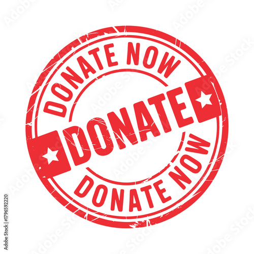 Red stamp graphic urging immediate donation