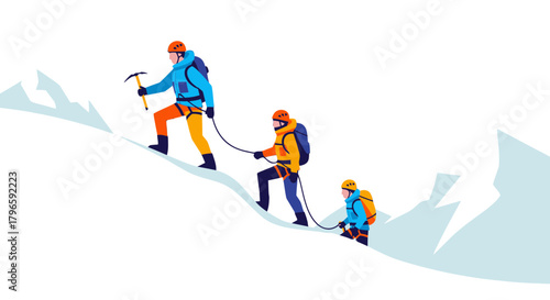 Group Of Adventurers Ascending Mountain Illustrating Teamwork And Perseverance