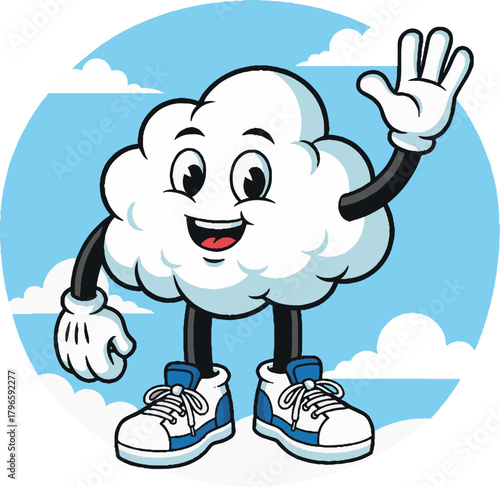 A clean vector mascot design of a cloud character with smooth contours and subtle expressive features. Ideal for branding, tech companies, cloud services, weather apps, educational visuals, and modern