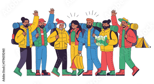 Group Of Adventurers Celebrating Their Journey While Exploring The Wilderness Together