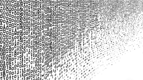 Black binary code numbers zero and one scattered on white background receding into distance digits