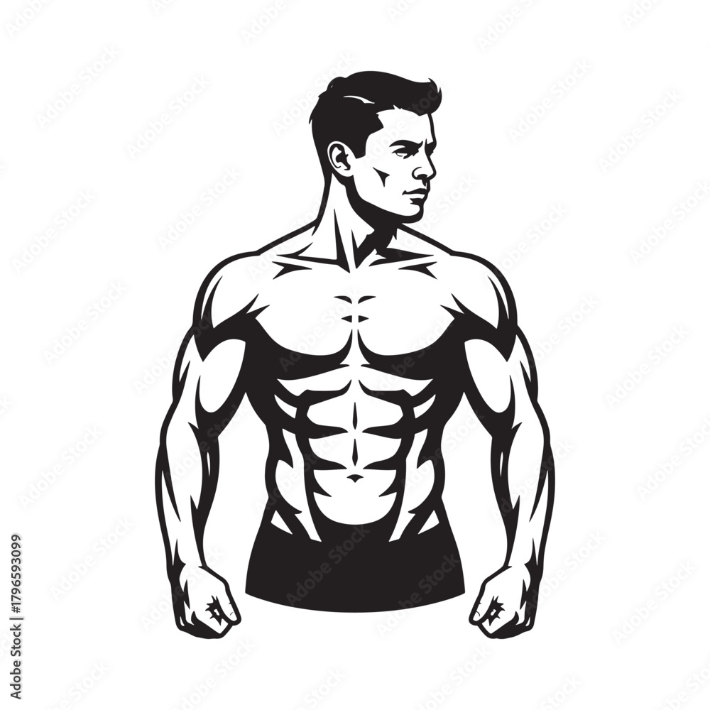 Fototapeta premium Muscular man posing with defined abs and biceps