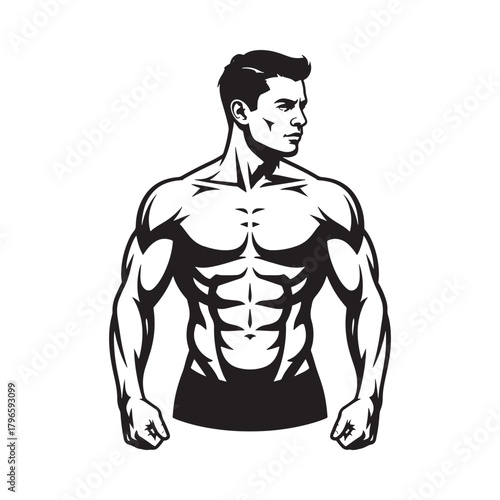 Muscular man posing with defined abs and biceps