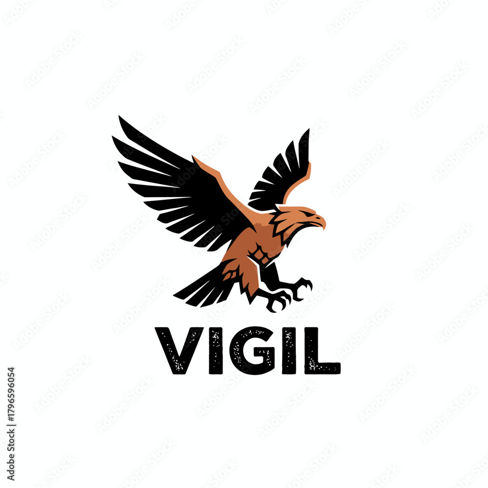 Fototapeta premium A stylized eagle in flight, with outstretched wings, and the word 