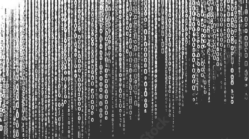 White binary code falling in vertical streams against dark gray background data digital