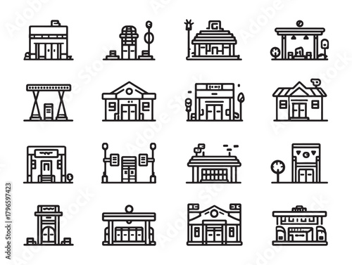 Railway Station line art trains arriving daily