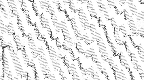 Black and white abstract zig zag pattern with diagonal hatching background