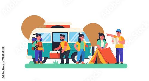 Group Of Friends On Camping Trip Exploring The Outdoors Together Adventure