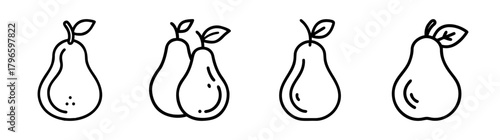 Four outline pear illustrations featuring different arrangements and subtle variations in detail