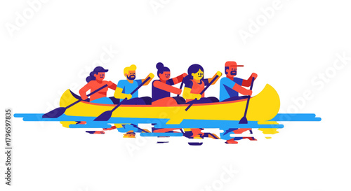 Group Of Friends Paddling Canoe Together, Celebrating Adventure and Creating Memories