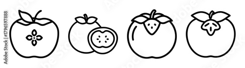 Collection of simple line art persimmon fruit icons for design and graphics