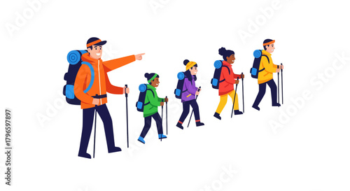 Group Of Hikers Traversing Terrain Towards An Uncharted Destination During An Adventure Endeavor