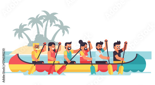 Group Of Paddlers Enjoying A Scenic Coastal Expedition On A Canoeing Adventure