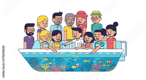 Group of People Admire Aquarium Underwater Life In a Fun and Entertaining Way