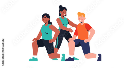 Group Of People Doing Fitness Exercises Against A Black Background Illustration