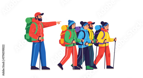 Group Of Hikers Exploring Nature's Beauty With Their Backpacks And Hiking Gear