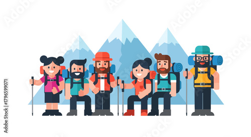 Group Of Hikers Preparing To Conquer Mountains Hiking And Backpacking Adventure