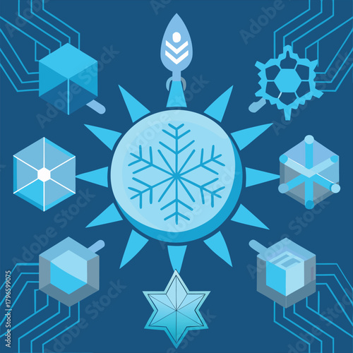 Hanukkah Snowflake Technology Concept