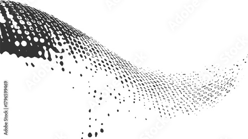 Abstract wave of black binary code dots on white background vector
