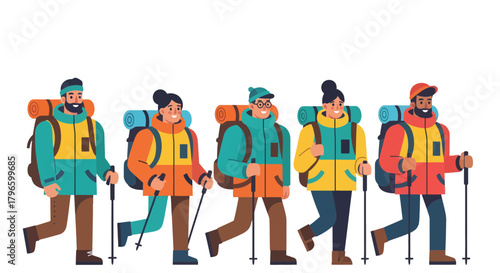 Group Of Hikers Traversing Rugged Terrain During Adventuresome Hiking Trip