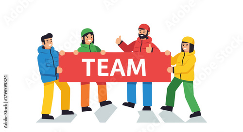 Group Of People Symbolizing Teamwork Holding A Banner Vector Illustration
