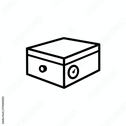 Black and white line drawing of a rectangular box with two circular controls on the front