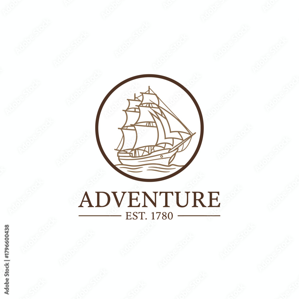 Fototapeta premium A nautical-themed logo features a sailboat within a circle with the word 