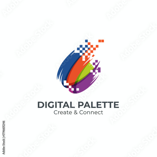 Colorful logo featuring brushstrokes with pixelated detail, text reads Free Download Colorful logo featuring brushstrokes with pixelated detail, text reads