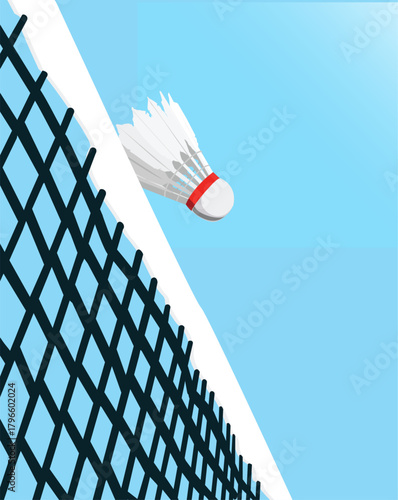 Attractive editable vector badminton shuttlecock over the net background for any graphic background	