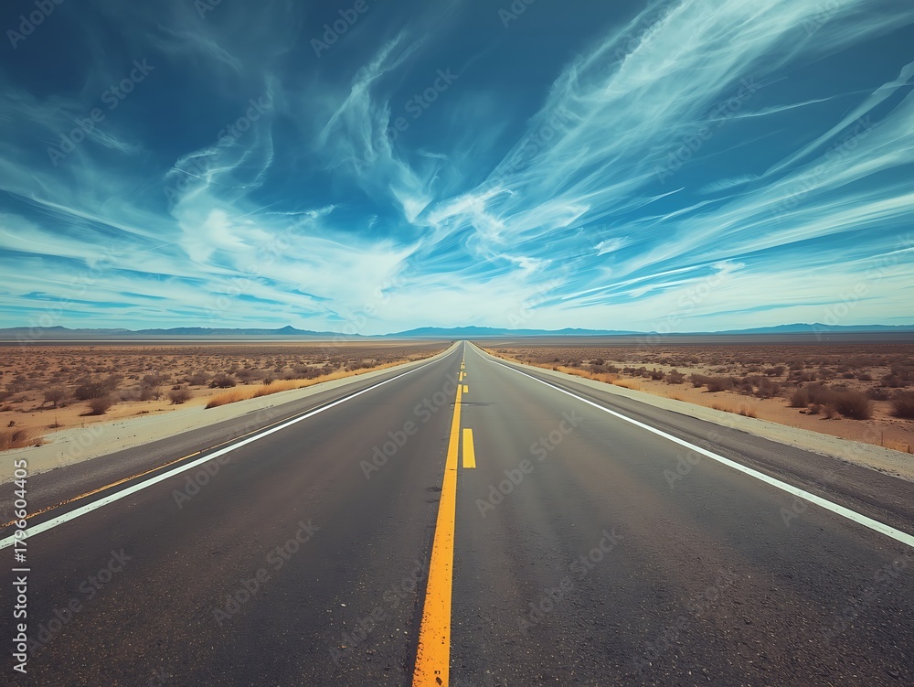 Fototapeta premium Endless desert highway under a dramatic sky