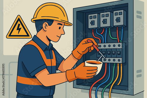 Vector illustration of a Electrical Panel Repair Technician